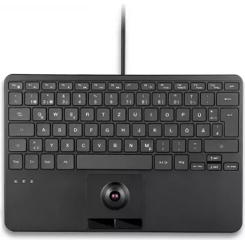 PERIX PERIBOARD-427 H DE teclado mini USB con cable con trackball integrado y retroiluminación, negro