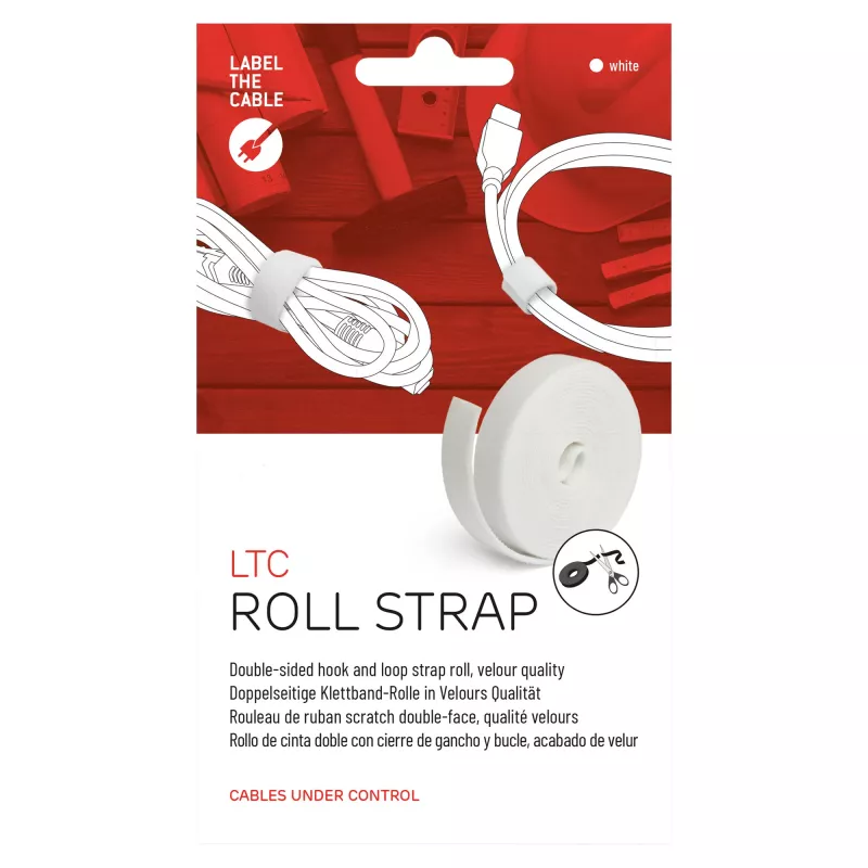 LABEL THE CABLE LTC PRO rollo, rollo de velcro de doble cara, 25 m blanco