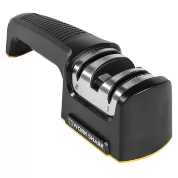 Work Sharp Afilador de cuchillos de cocina con mecanismo de extracción, 2 etapas, carburo y cerámica, Negro/Plata