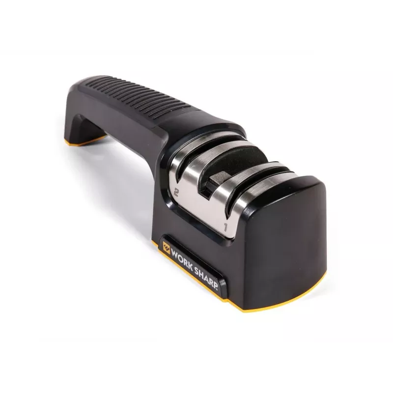 Work Sharp Afilador de cuchillos de cocina con mecanismo de extracción, 2 etapas, carburo y cerámica, Negro/Plata