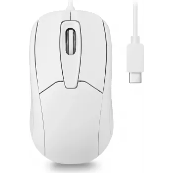 Perixx PERIMICE-209 C W Ratón óptico USB-C con cable, 1000 DPI, 3 botones, rueda de desplazamiento, ambidiestro, Blanco