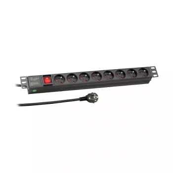 EFB Elektronik PDU para rack 19 inch 1U, 8 tomas francesas, conector CEE 7/7, 16A, Negro