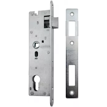 PSG 63.211 L/P Cerradura embutida con pestillo y cerradura, intercambiable, 220 x 22 mm de frontal, 72 mm PZ, 50 mm de distancia, acero galvanizado