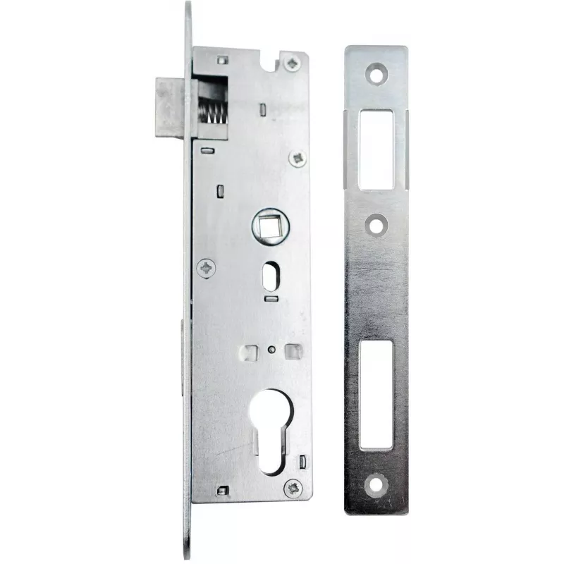 PSG 63.211 L/P Cerradura embutida con pestillo y cerradura, intercambiable, 220 x 22 mm de frontal, 72 mm PZ, 50 mm de distancia, acero galvanizado