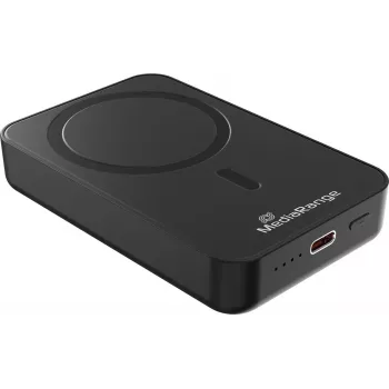 Batería externa inalámbrica magnética MEDIARANGE 10.000mAh 15W compatible con MagSafe carga rápida con USB-C PD 20W y USB-A QC 3.0, negra