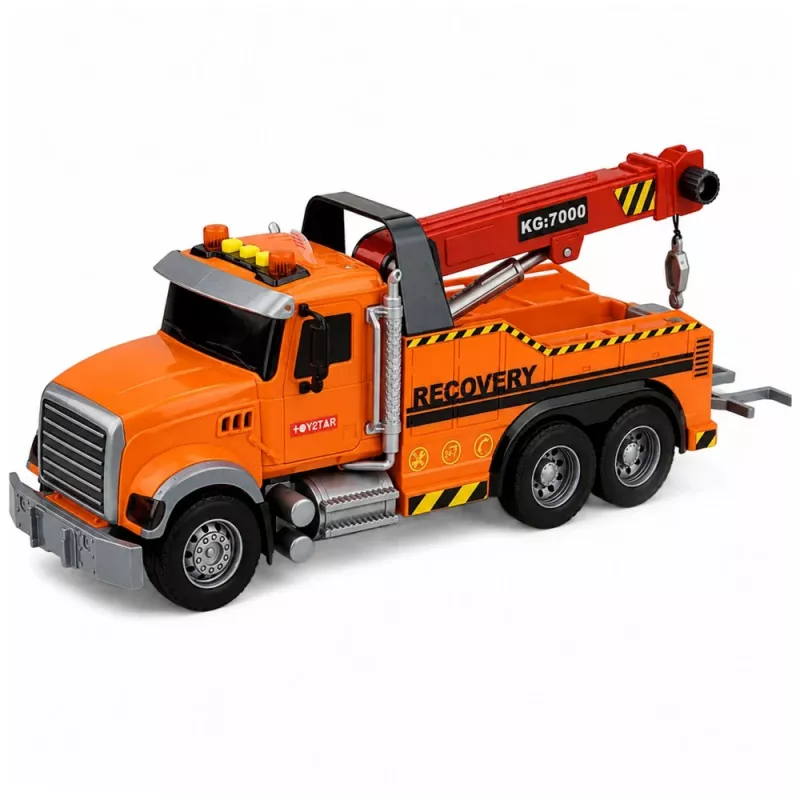 LEAN TOYS grúa de remolque con gancho de asistencia en carretera, luces y sonidos naranja 1:18