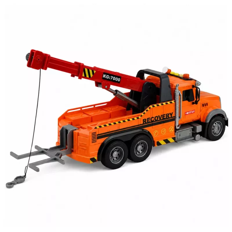 LEAN TOYS grúa de remolque con gancho de asistencia en carretera, luces y sonidos naranja 1:18
