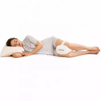 Momcozy EP001 Almohada ergonómica de espuma viscoelástica para las rodillas para dormir de lado, blanco crema