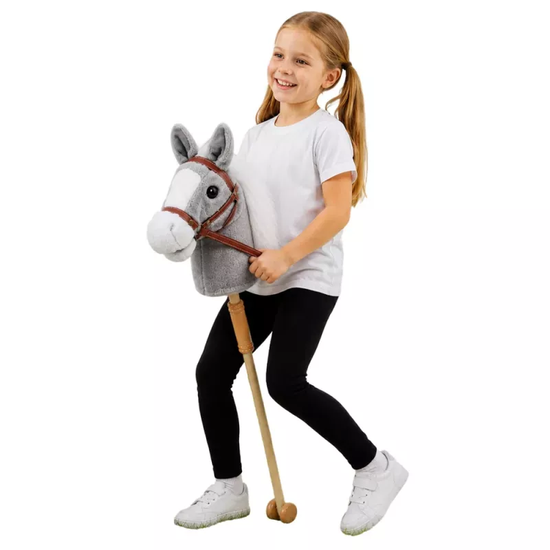 Caballo de juguete LEAN TOYS caballo de palo cabeza de caballo galopa relincha sonidos Gris 100 cm