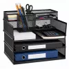 Estantería organizadora metálica multiusos LEAN para documentos y accesorios, organizador de escritorio de malla de 3 niveles, Negro