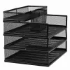 Estantería organizadora metálica multiusos LEAN para documentos y accesorios, organizador de escritorio de malla de 3 niveles, Negro