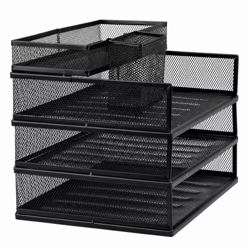 Estantería organizadora metálica multiusos LEAN para documentos y accesorios, organizador de escritorio de malla de 3 niveles, Negro