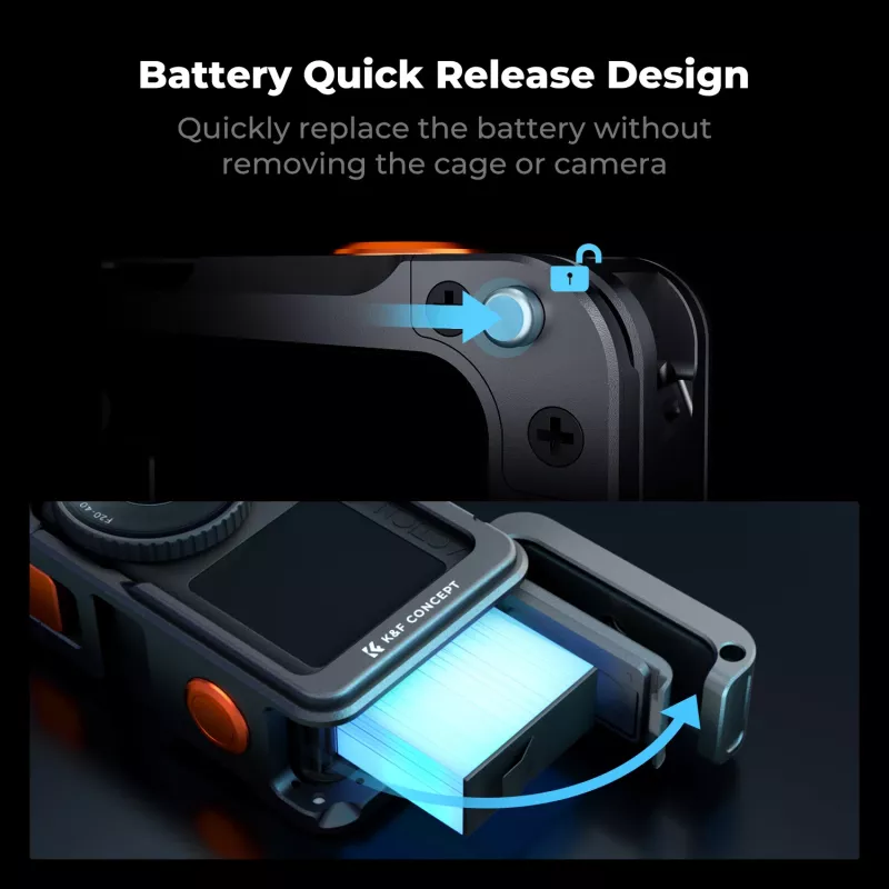 Jaula para cámara con asa KF para DJI Osmo Action 6 / Action 5 / Action 4 / Action 3, aleación de aluminio, negra, KF12.0036