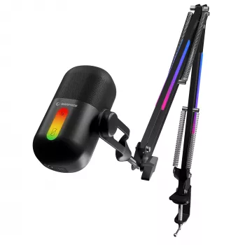 Micrófono de condensador gaming Rampage ARPEJ con brazo articulado, RGB, negro