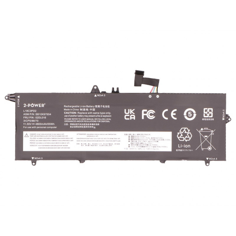Batería principal 2-power para Lenovo ThinkPad T490S 20NX - batería - 55 mAh (2P-5B10W13912)