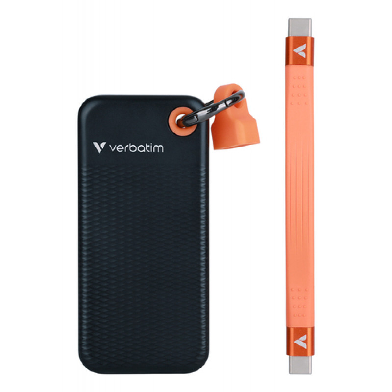 Verbatim 32418 Pocket SSD, 256 GB, USB Type-C, USB 3.2 Gen 2, 1000 MB/s, negro/naranja