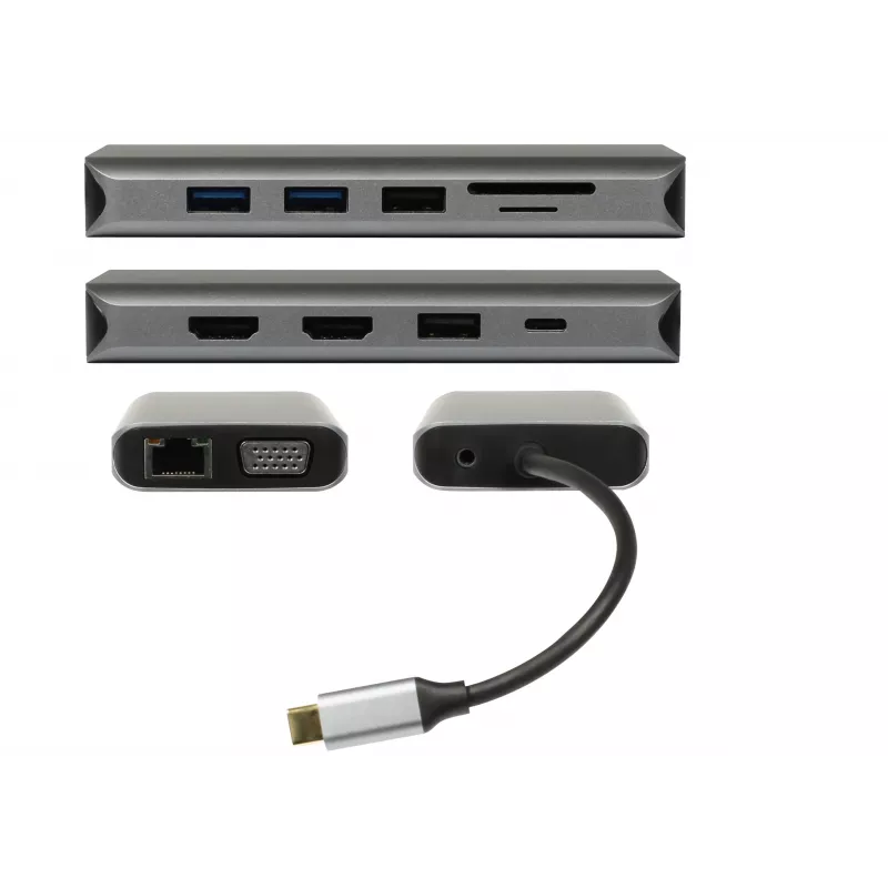 ALLNET PSUC0216 - USB 3.2 Gen 1 (3.1 Gen 1) Type-C - 3,5 mm - HDMI - RJ-45 - USB 2.0 - USB 3.2 Gen 1 (3.1 Gen 1) Type-A - USB 3.2 Gen 1 (3.1 Gen 1) Type-C - VGA - 3840 x 2160 píxeles - MicroSD (TransFlash) - SD - gris - 100 W