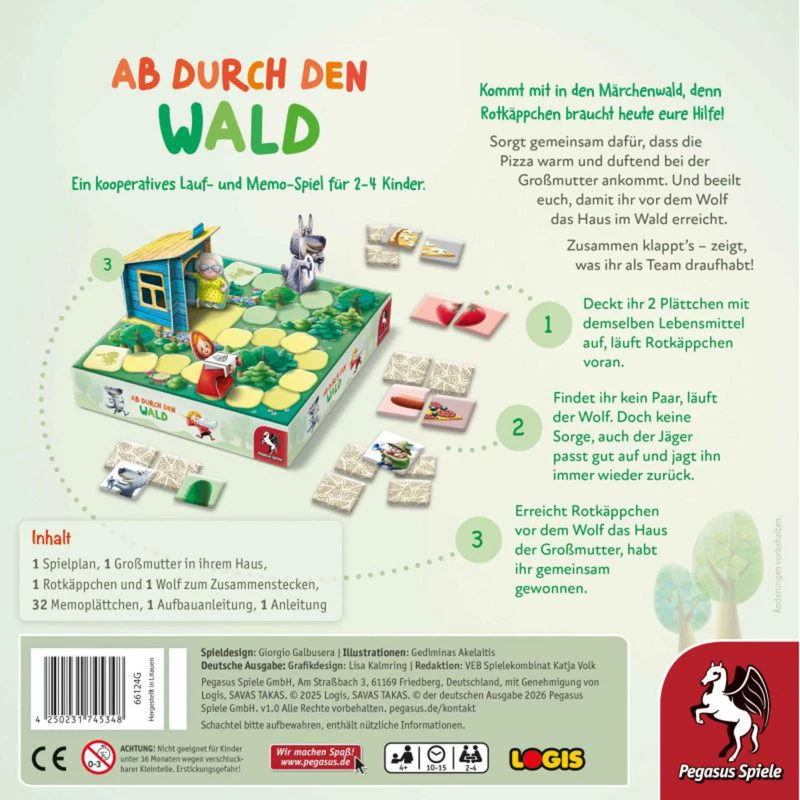 PEGASUS Ab durch den Wald - Juego de cartas de aventuras en el bosque para 2-4 jugadores, a partir de 8 años