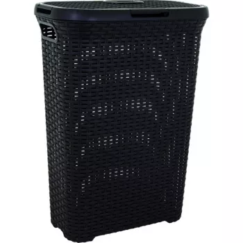 CURVER Style Caja de ropa 40L con tapa abatible, efecto ratán, Negro