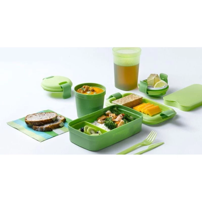 CURVER Lunch&Go Fiambrera rectangular con cubiertos 1,4L Verde