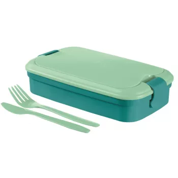CURVER Lunch&Go Fiambrera rectangular con cubiertos integrados, 1,4L, Azul