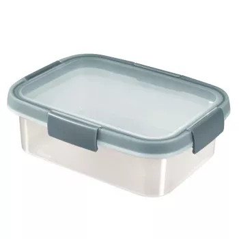 CURVER Smart Eco Fresh Recipiente rectangular para alimentos 1L, hermético y a prueba de fugas, transparente con clips verdes