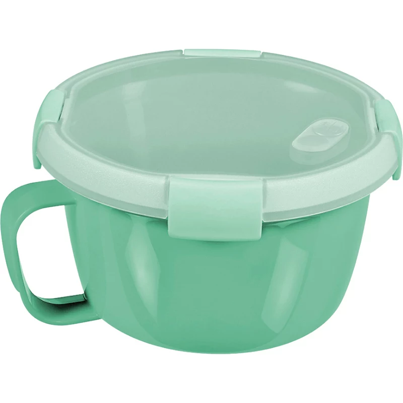 CURVER Smart To Go Mix Noodles Bol redondo para alimentos 0,9L transparente con detalles verdes, sin BPA, a prueba de fugas, apto para microondas y lavavajillas