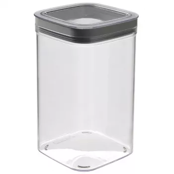 CURVER Dry Cube Recipiente cuadrado para alimentos 1,8L Transparente con tapa gris, hermético y a prueba de fugas