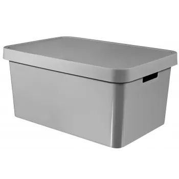 Curver Infinity Recycled Caja de almacenamiento 45L con tapa, Gris, 56x39x27 cm