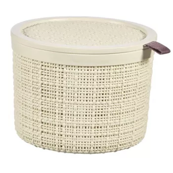 CURVER Jute cesta redonda de almacenamiento con tapa, 2L, crema, 17x13 cm