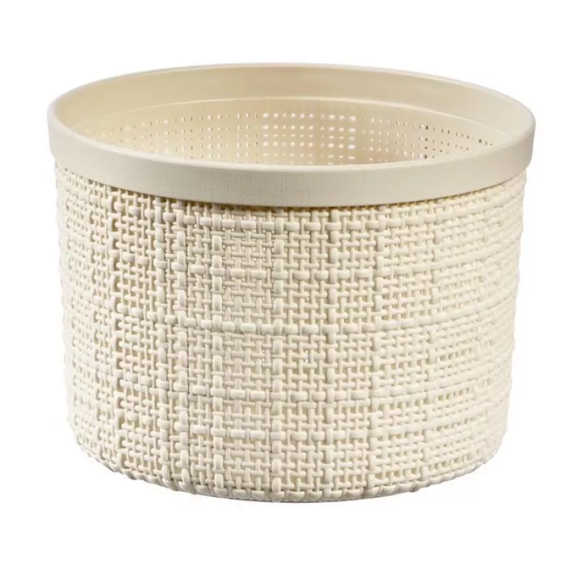 CURVER Jute cesta redonda de almacenamiento con tapa, 2L, crema, 17x13 cm