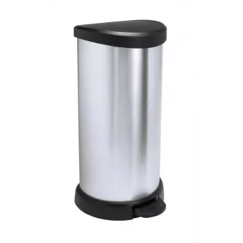 Curver Deco cubo de basura con pedal redondo 50L negro efecto metalizado plata