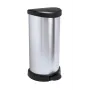 Curver Deco cubo de basura con pedal redondo 50L negro efecto metalizado plata