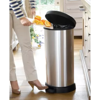 Curver Deco cubo de basura con pedal redondo 50L negro efecto metalizado plata