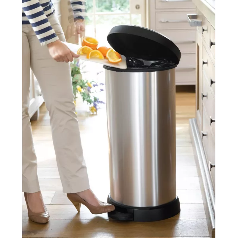 Curver Deco cubo de basura con pedal redondo 50L negro efecto metalizado plata