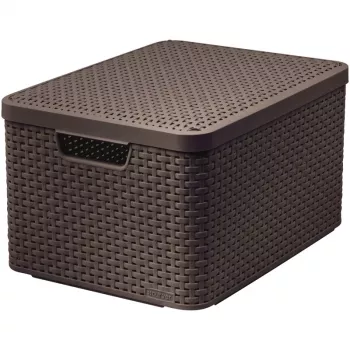 CURVER Style L caja de almacenamiento con tapa, 43,6 x 32,6 x 23 cm, marrón oscuro, 32,67 L, plegable, apilable, asas de tela