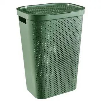 CURVER Infinity Recycled 60L caja de ropa, verde, 44x35x60 cm, cesta de ropa ventilada de plástico reciclado con tapa y asas