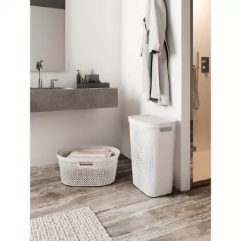 CURVER Infinity Recycled 60L caja de ropa, verde, 44x35x60 cm, cesta de ropa ventilada de plástico reciclado con tapa y asas