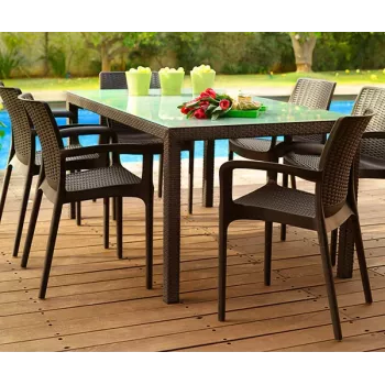 KETER silla de jardín Bali Mono marrón – sillón de exterior apilable con tejido Textilene, resistente a los rayos UV y al agua, estructura de acero con recubrimiento en polvo