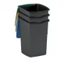CURVER Koral 47L set de 3 papeleras – negro con tapas de colores, tapas basculantes y abatibles, cubos interiores extraíbles, reciclaje interior