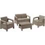 KETER Conjunto de muebles de jardín Corfu Set 3 piezas beige efecto ratán con cojines grises