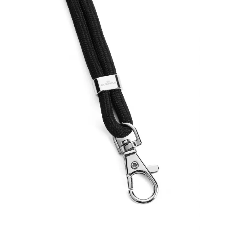 DURABLE Lanyard textil rPET con mosquetón, negro, pack de 10