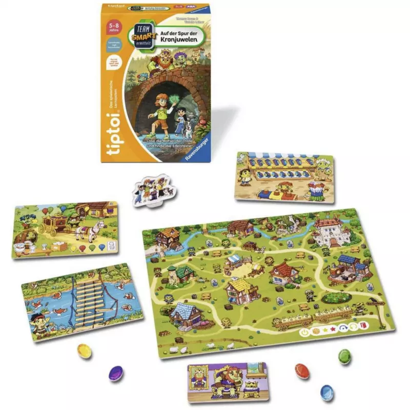 Ravensburger tiptoi Team SMART investiga: tras la pista de las joyas de la corona – juego de mesa de detectives interactivo para niños de 6 a 10 años, 1–4 jugadores, en alemán, requiere el bolígrafo tiptoi