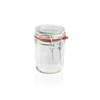 Tarro hermético LEIFHEIT 370 ml - Tarro de conservación hermético con cierre de alambre y junta de caucho natural, vidrio transparente, conservación de alimentos