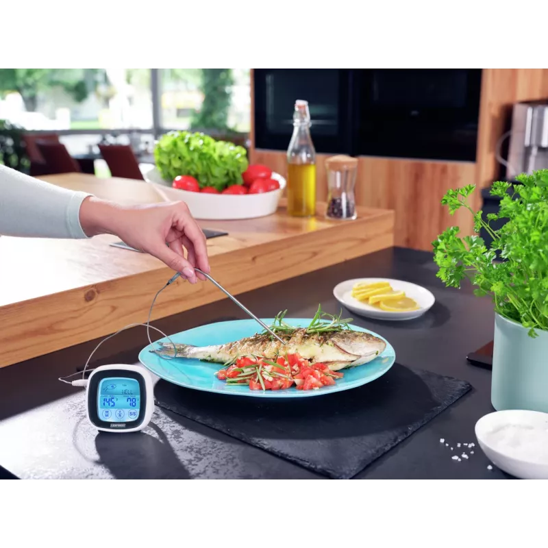 Termómetro digital LEIFHEIT para asar y hacer a la parrilla con sonda de acero inoxidable, temporizador y programas de carne predefinidos