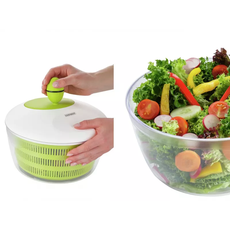 LEIFHEIT Centrifugadora de ensaladas Trend 4,5L con manivela y cuenco para servir, tapa verde