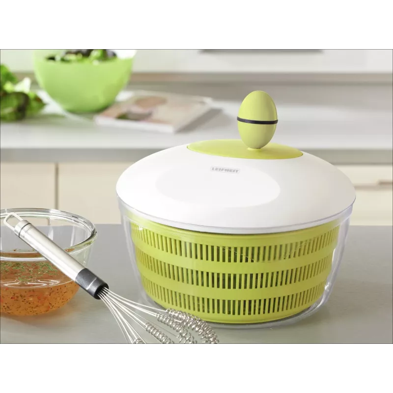 LEIFHEIT Centrifugadora de ensaladas Trend 4,5L con manivela y cuenco para servir, tapa verde