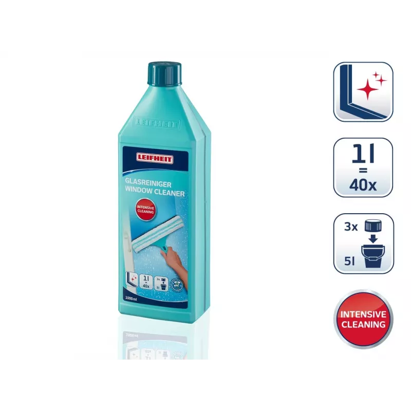 LEIFHEIT Limpiacristales y ventanas concentrado 1L – fórmula sin vetas, rinde 100L
