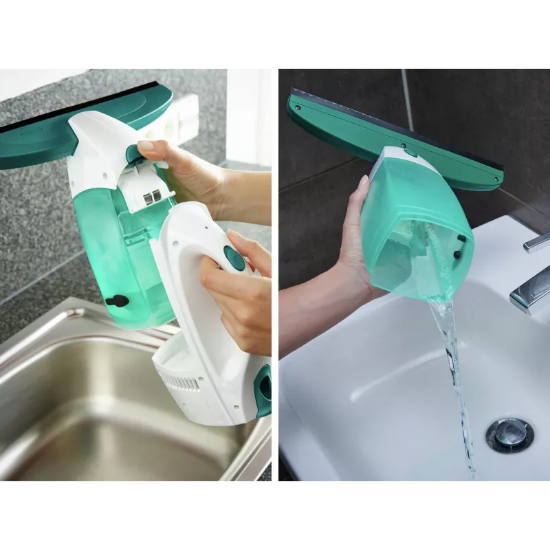 Aspirador de ventanas Dry&Clean LEIFHEIT con mango Click System de 43 cm, aspirador de ventanas eléctrico, blanco/turquesa