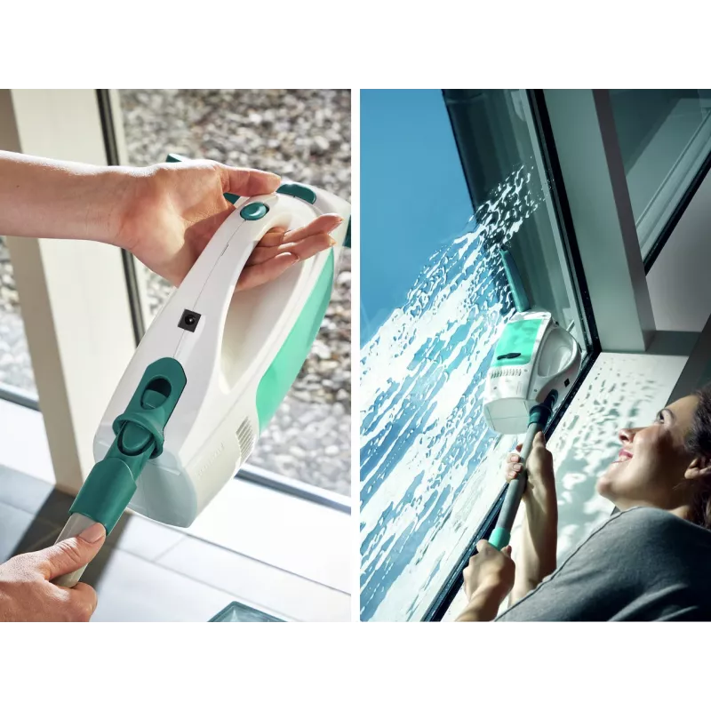 Aspirador de ventanas Dry&Clean LEIFHEIT con mango Click System de 43 cm, aspirador de ventanas eléctrico, blanco/turquesa